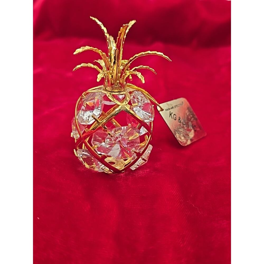 PINEAPPLE~24K GOLD PLATED FIGURINE‎ MADE WITH SWAROVSKI CRYSTAL ELEMENTS~NEW